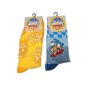 Sonic the Hedgehog Miles Tails Prower Socks 2 Pair Adult Men Crew Size 6-12 NWT